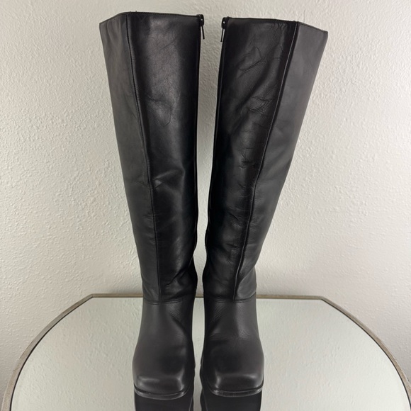 Vintage Shoes Silhouettes Vintage 9s Black Leather Grunge Square Toe Wide Calf Knee High